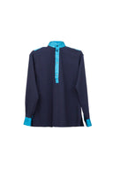 Dark Navy Mandarin Collar Popover Shirt