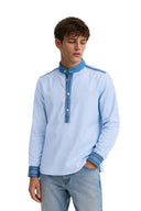 Light Blue Mandarin Collar Popover Shirt