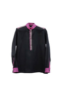 Black Mandarin Collar Popover Shirt