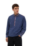 Petrol Blue Collar Popover Shirt