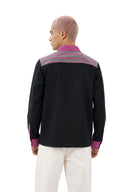 Black Mandarin Collar Popover Shirt