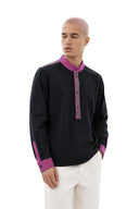 Black Mandarin Collar Popover Shirt