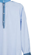 Light Blue Mandarin Collar Popover Shirt