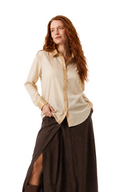 Classic Slim Fit Women Sepia-Gold Oxford Cotton