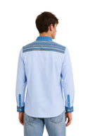 Light Blue Mandarin Collar Popover Shirt