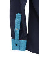 Dark Navy Mandarin Collar Popover Shirt