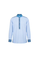 Light Blue Mandarin Collar Popover Shirt