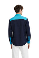 Dark Navy Mandarin Collar Popover Shirt
