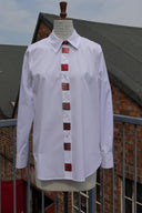 White Cotton Shirt with Orange Details